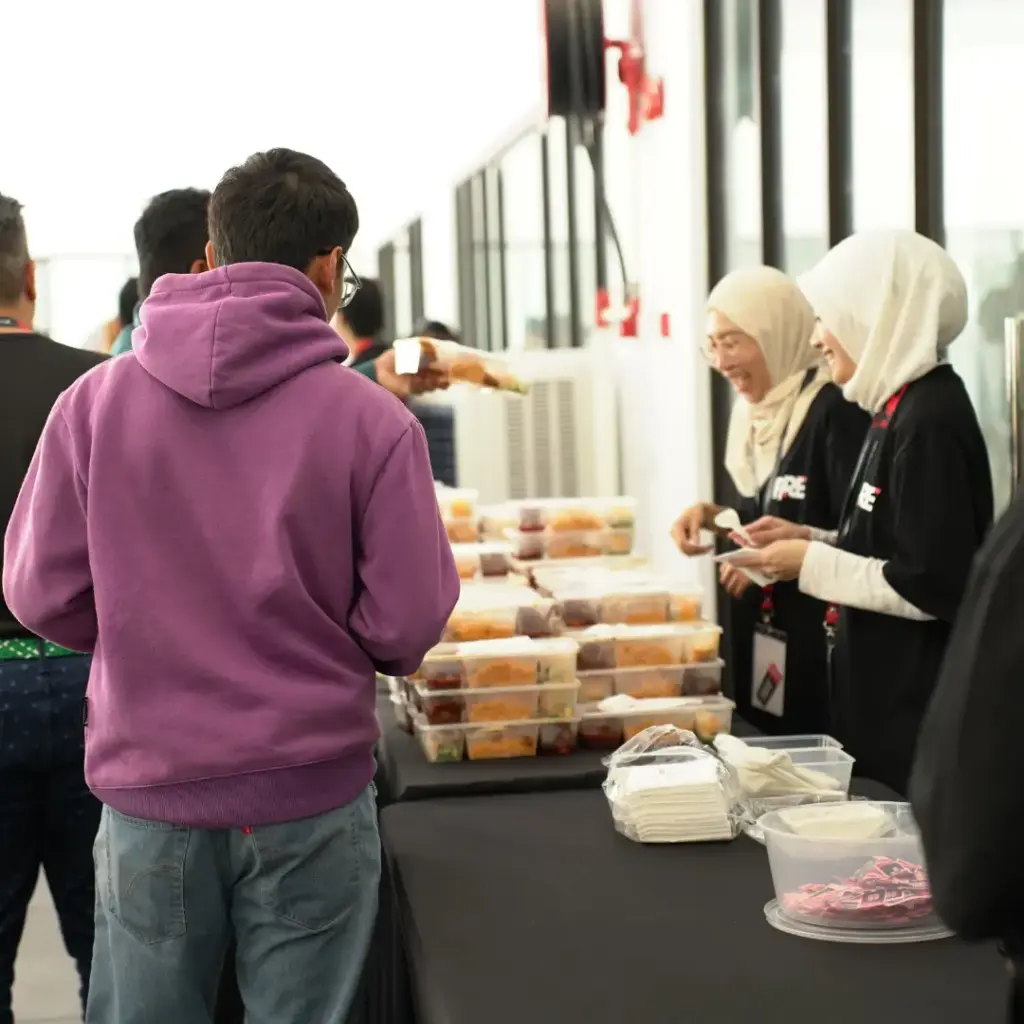People at a food distribution event