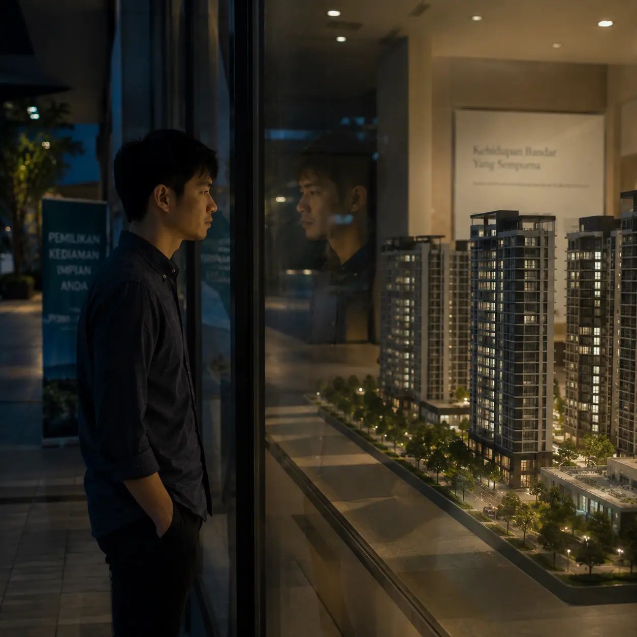 Man gazing at architectural model
