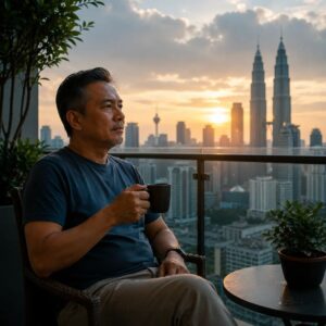 Man enjoying sunset view outdoors.